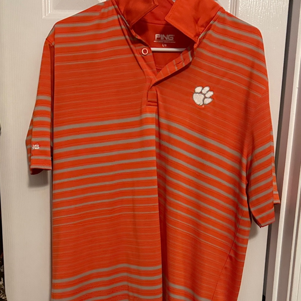 Ping Men's Vibrant Orange Polo with Stripes